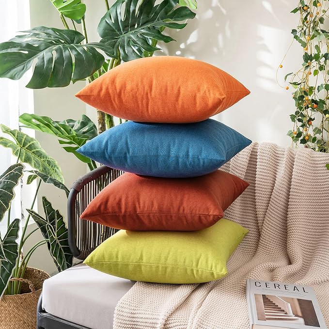 MIULEE Pack of 2 Decorative Outdoor Solid Waterproof Throw Pillow Covers Faux Linen Garden Farmhouse Cushion Cases for Summer Patio Tent Balcony Couch Sofa 16x16 Inch Burnt Orange