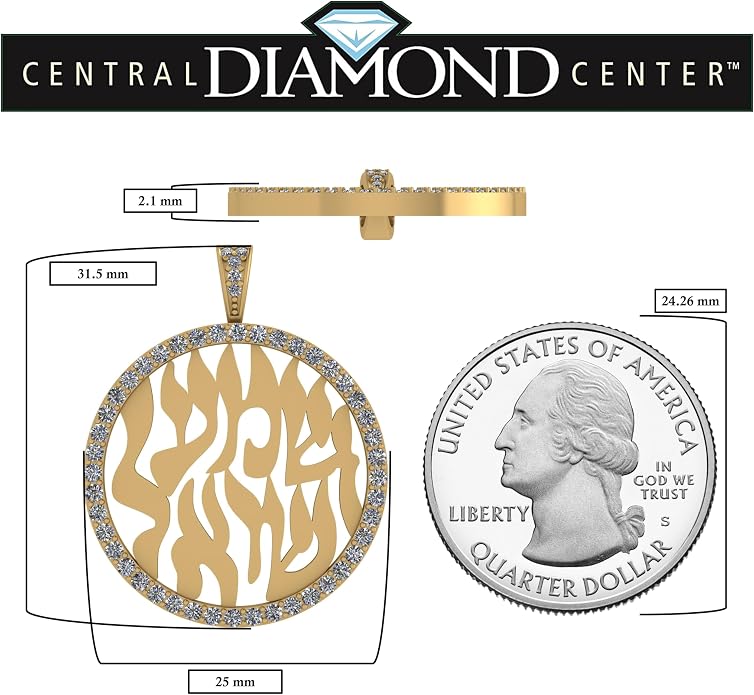 Central Diamond Center Shema Israel Full Hebrew Prayer Pendant Necklace in Solid Sterling Silver