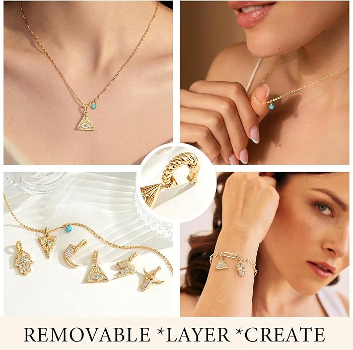 Fashion Dainty Necklace for Women - 14K Gold Plated Detachable Pendant with Cubic Zirconia Accent, Hypoallergenic Layering Jewelry for Women, Trendy Storm Charm Necklace for Daily Wear & Gifting