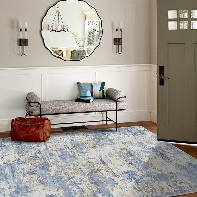 6x9 Area Rugs for Living Room Rug Washable: Modern Rug for Dining Room Bedroom Carpet Non Slip Low Pile 6 by 9 Indoor Abstract Nursery Home Office Blue