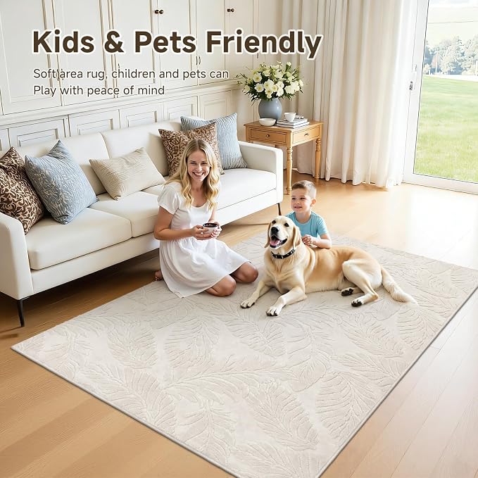 Pauwer Area Rugs for Living Room 5x7, Machine Washable Non Slip Rug, Beige | Neutral Boho Modern, Soft Fluffy Indoor Floor Carpet, For Bedroom Dining Room Nursery Kids Room Dorm