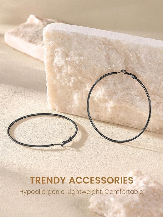 KeyStyle Gold Hoop Earrings for Women, Stainless Steel Hoops Earring Lightweight Loops, 2 mm Thick Hypoallergenic Circle Endless Thin Hoop (20/30/40/50/60/70/80/90/mm)