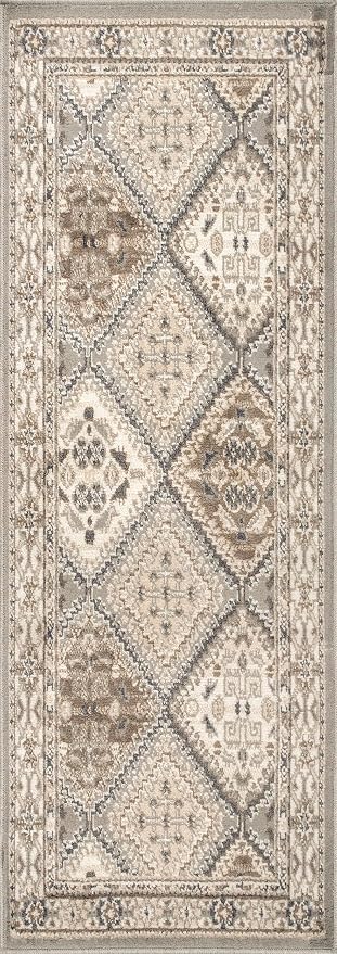 Nuloom Becca Taupe/Ivory, 2'6" x 12', Traditional Tiled, Soft and Cozy, High Traffic, Stain Resistant, Easy Clean, Durable Runner for Bedroom, Living Room, Dining Space, Den, Foyer, Entryway