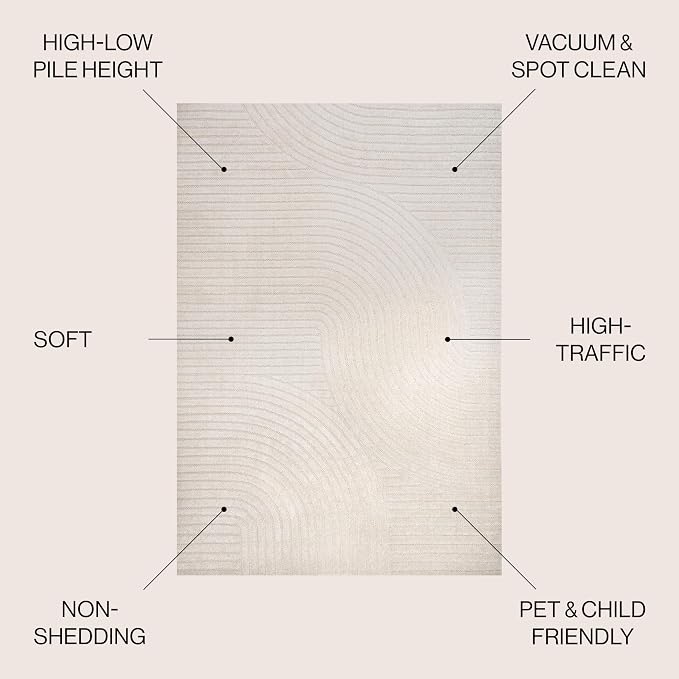 JONATHAN Y Hallie High-Low Curve Ivory/Cream 8x8 Square Indoor/Outdoor Area Rug, Minimalist, Pet Friendly, Non-Shedding, Stain Resistant, Hose-Washable for Backyard, Patio, Porch (SCN100B-8SQ)