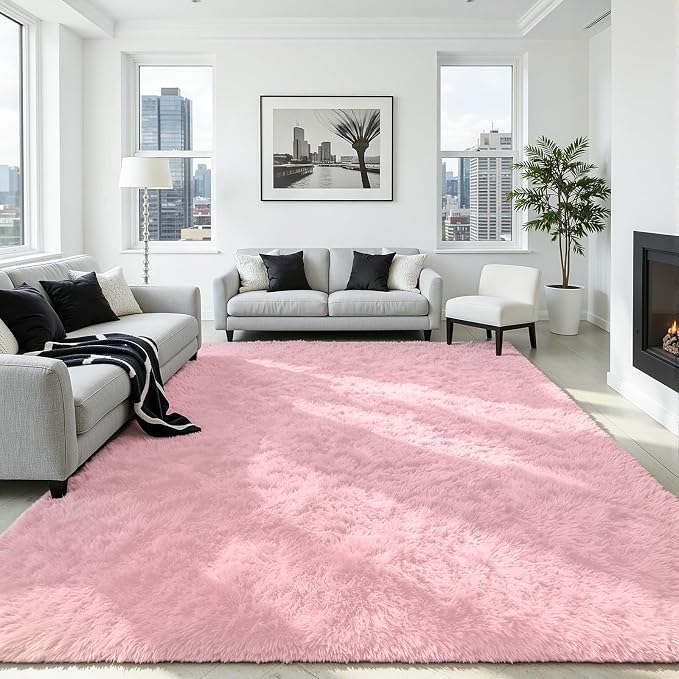 5x8 Area Rug for Living Room, Ultra Soft Fluffy Pink Rugs for Bedroom, Non Slip Large Shag Carpet, Fuzzy Plush Nursery Rug, Thick Washable Indoor Floor Carpets for Kids Office Dorm Home Decor