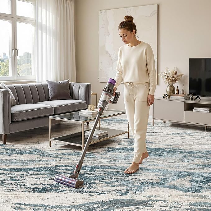Area Rugs for Living Room: 5X7 Abstract Washable Rug Modern Neutral Large Soft Stain Resistant Non-Slip for Bedroom Dining Room Indoor Home Office Carpet - Blue Brown