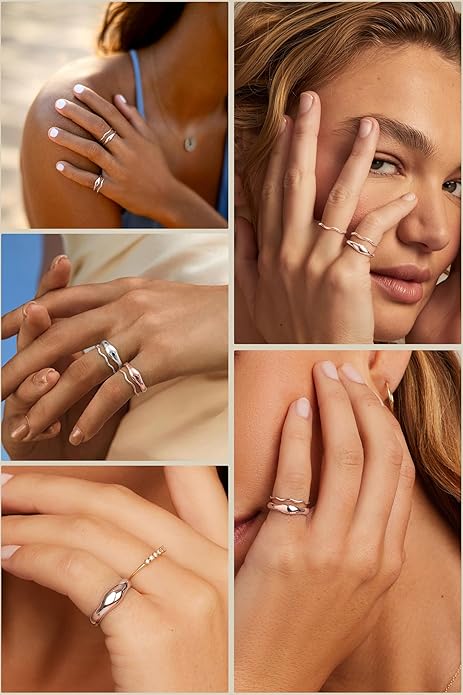 Gold Rings for Women Men Non Tarnish, Waterproof Chunky 14K Gold Plated Dainty Stackable Rings Trendy Statement Pinky Thumb Rings Engagement Eternity Wedding Band Ring Stacking Gold Jewelry Size 3 4 5 6 7 8 9 10 11