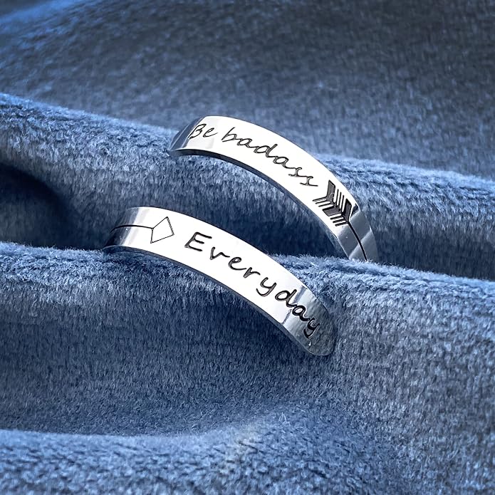 Vrycot Adjustable silvery Inspirational Stainless Steel Adjustable Bands Cool Stacking Opening Gift for Women Statement