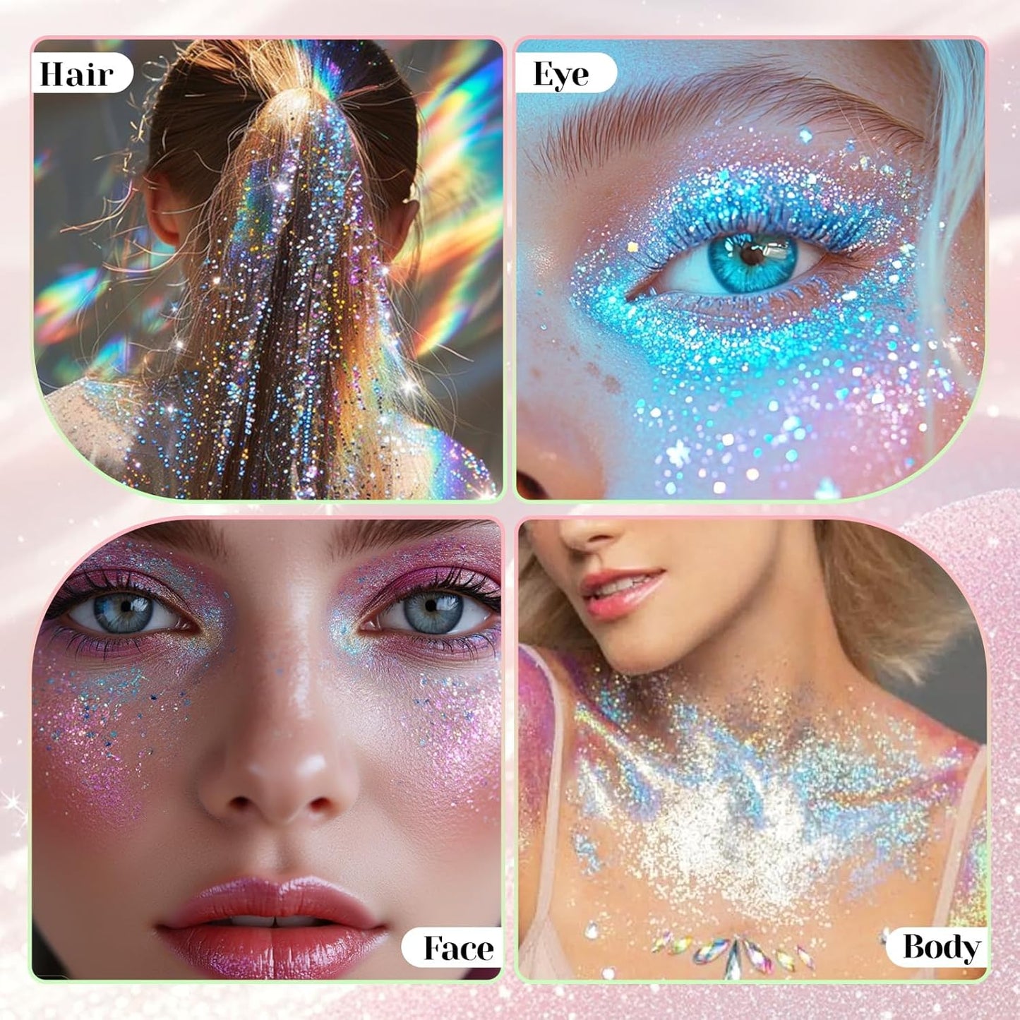 DAGEDA Roll-on Body Glitter,Holographic Eye Face Hair Glitter Gel for Festival Outfit Mermaid Accessories,Chameleon Color Body Shimmer Makeup Rave Outfits Accessories for Women 50ml(Fantasy)