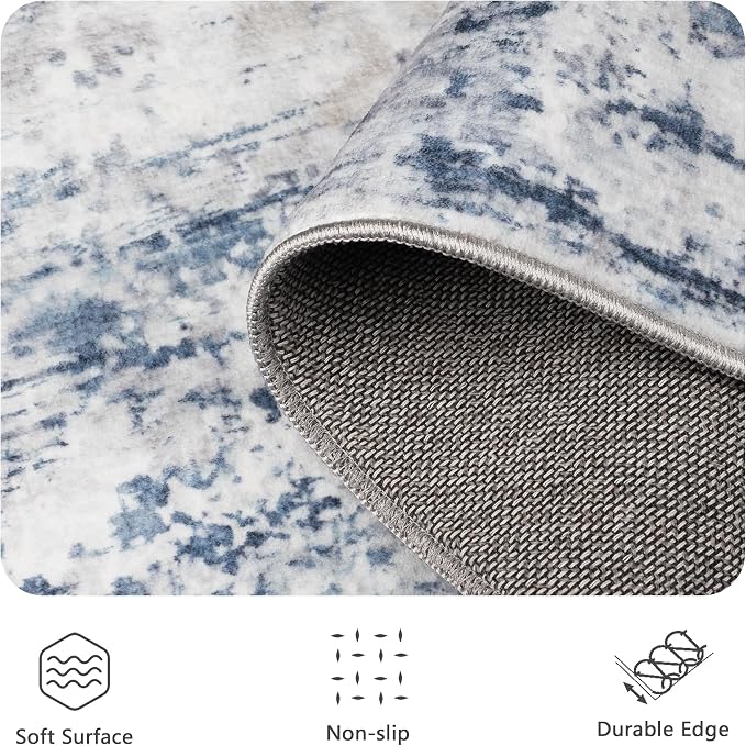 5x7 Area Rugs, Abstract Modern Ultra Soft Washable Rug, Non Slip Carpet with Rubber Back Stain Resistance Rugs for Living Room, Bedroom, Dining Room Decor(Blue & White)