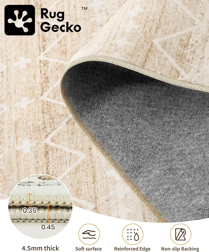 Miukiki 5x7 Area Rug for Living Room Moroccan Washable Rugs Non Slip Indoor Floor Carpet Foldable Large Soft Area Rug for Dining Room Bedroom with Low Pile(Beige,5'x7')