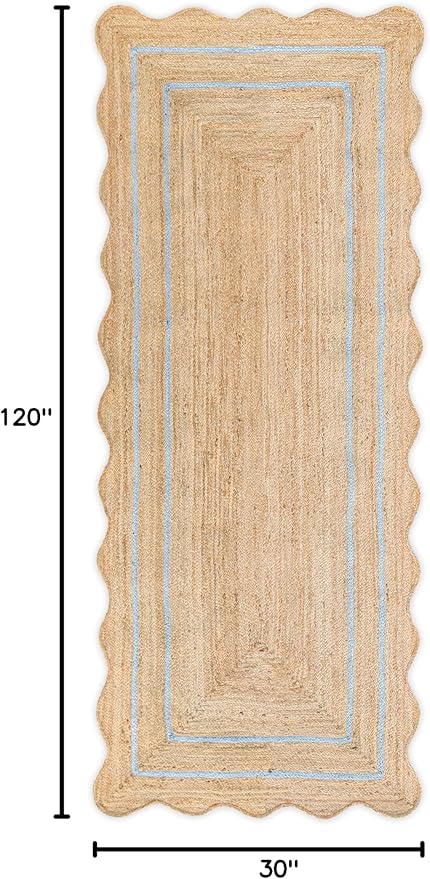 Wave Scalloped Natural Jute Rug Boho Jute Entryway Runner Farmhouse Scallop Rug, Gray (2'6"x10')