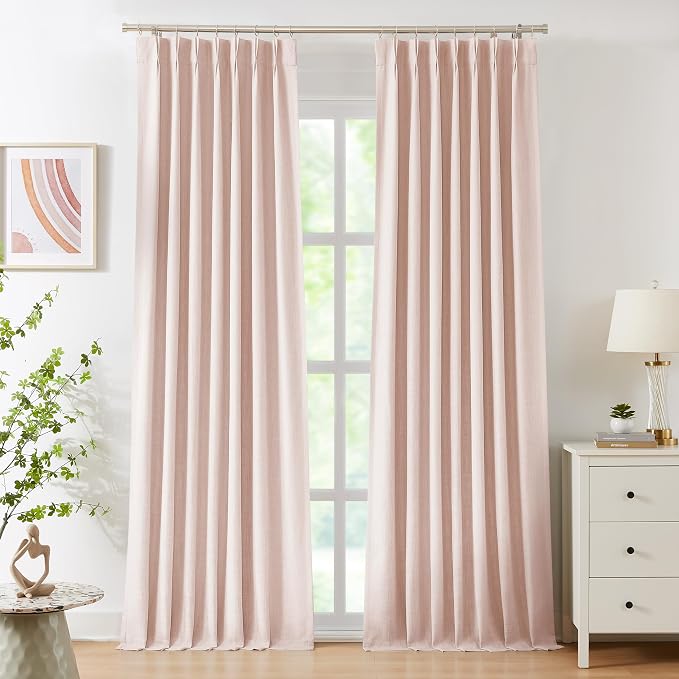 WEST LAKE 108 Inches Long Pink Bailey Pinch Pleated Blackout Curtains | Modern Textured Panels with Liners,Farmhouse Window Treatment for Bedroom,Living Room,Girls Room,Back Tabs,40"Wx108"Lx2