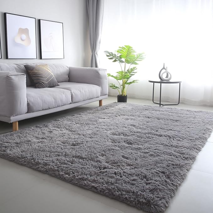 Grey Area Rug for Living Room 6x9 - Soft Shag Non-Skid Carpet | Cloud-Soft Comfort: Microfiber Memory Foam - Bare Feet Love The Sink-In Softness Your Whole Family Enjoys Every Day