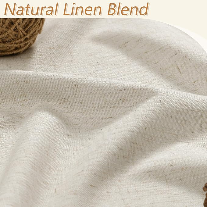 Guken 100% Blackout Linen Curtains for Bedroom 84 inches Long, Thermal Insulated Room Darkening Black Out Drapes for Living Room, Back Tab Rod Pocket 2 Panels Set,Birch Beige,52x84