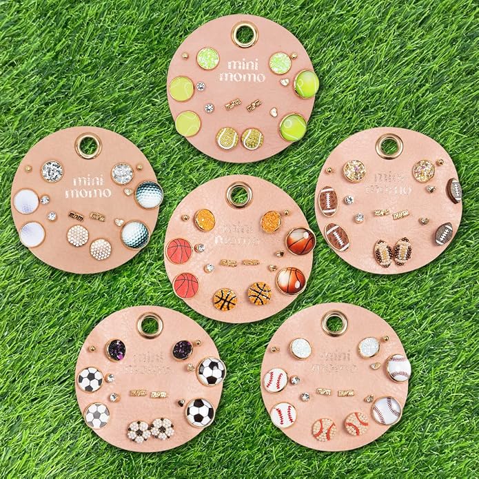 Sports Earring Set for Women Multi Pairs Assorted Multipack - Stud Earrings Jewelry Gift for Sports Mom Football, Baseball, Basketball, Soccer Team