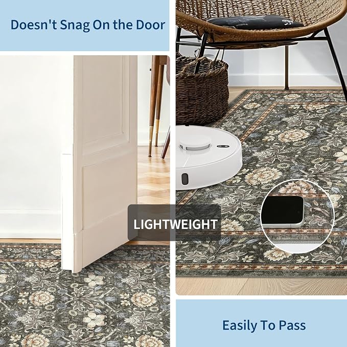 GarveeHome Area Rugs 8x10 for Living Room, Floral Large Washable Rug Soft Non Slip Carpet Indoor Thin Accent Rug for Bedroom Dining Room Playroom Nursery Home Decor