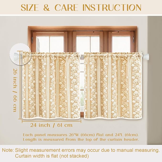 ASPMIZ Linen Kitchen Curtains Double Layer Kitchen Window Curtains Over Sink 24 Inch Mustard Yellow Tier Curtain Light Filtering Rod Pocket Cafe Curtain Short Window Treatments with 2 Tiebacks, 26x24