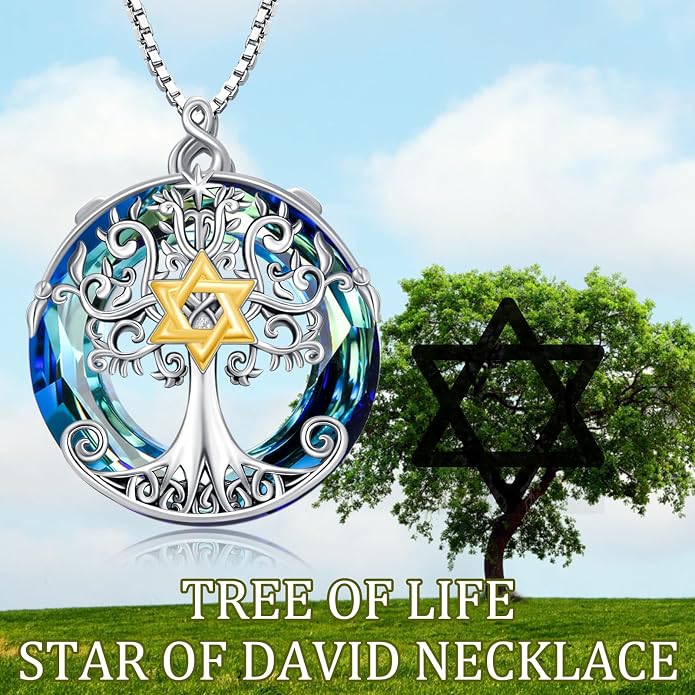 TOUPOP Tree of Life Necklace 925 Sterling Silver Celtic Knot Tree Pendant Jewelry with Blue Crystal Christmas Gifts for Women