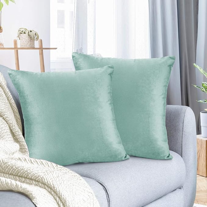 Nestl Throw Euro Pillow Covers, Cozy Velvet Decorative Pillow Covers 26 x 26 Inches, Soft Solid Couch Pillow Case for Sofa, Bed and Car, Set of 2 - Aqua Light Blue