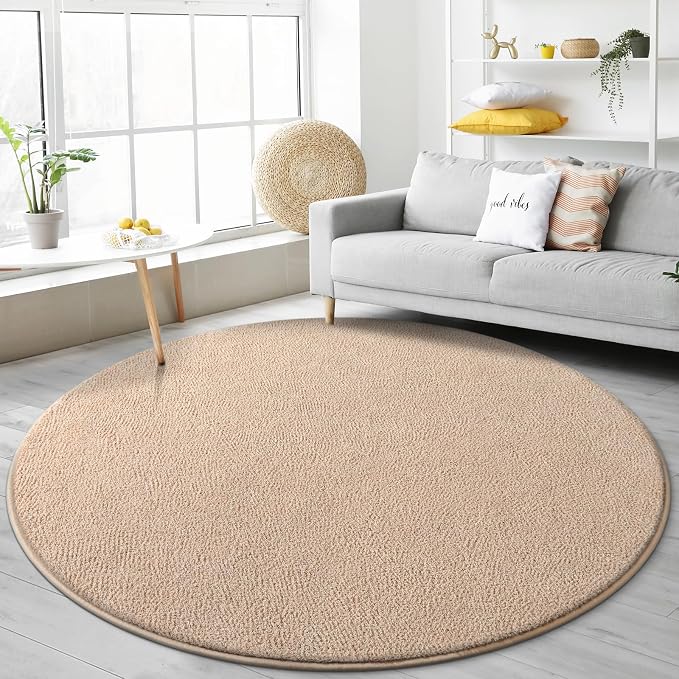 Gifeas Ultra Soft Round Area Rugs for Living Room Bedroom, 4x4 Feet Beige Thickened Memory Foam Modern Indoor Circle Carpets, Non-Slip Comfy Circular Rug for Boys Girls Nursery Room Home Decor