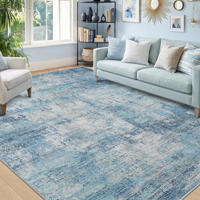 RELEANY Washable Area Rugs 5'x7' Non-Slip Modern Abstract Soft for Living Room Entryway Bedroom Kitchen, Print Pattern, Blue Teal