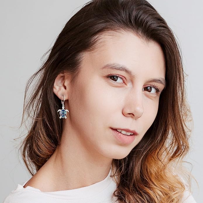 Black Cat/Turtle/Moonstone//Turquoise/Flower/Tree of Life Earrings Sterling Silver Cute Animal Leverback Dangle Earrings Jewelry Gifts