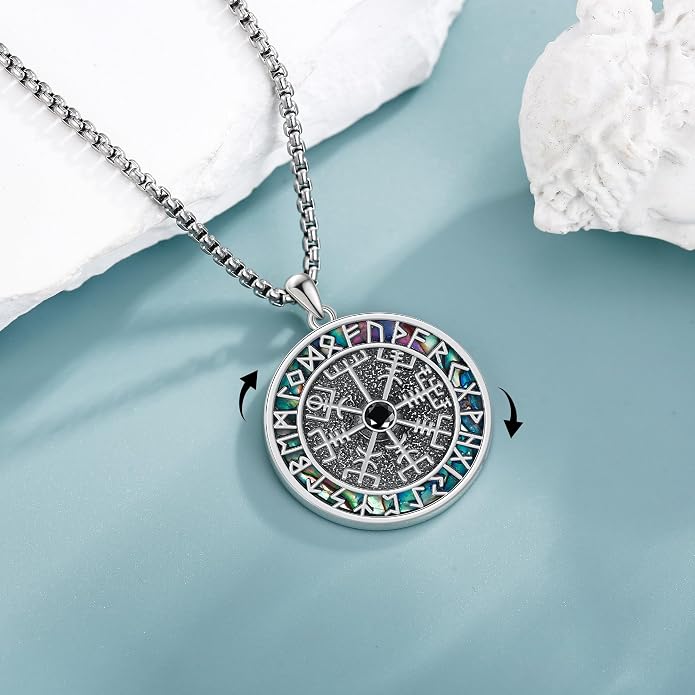 Compass Thor Hammer Necklace Sterling Silver Viking Compass Mjolnir Jewelry Gift for Men