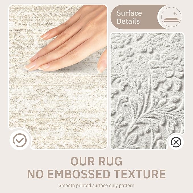 Soalmost 9x12 Area Rugs for Living Room, Washable Soft Rug Beige/Cream | Non-Slip Low Pile Natural Vintage Floral Rug Throw Carpet for Dining Room Bedroom Home Office Nursery 9'x12'