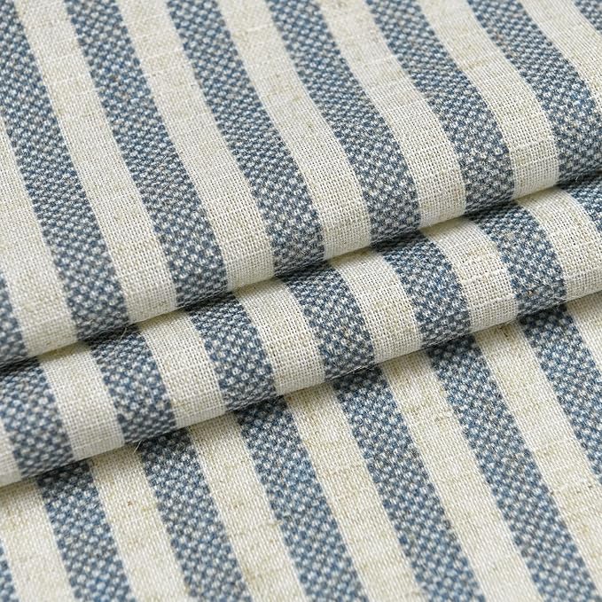 Vangao Blue Stripe Linen Tiers Curtains 36 Inch Farmhouse 2 Panels | Light Filtering, Semi Sheer, for Kitchen, Living room, Tickingstripe Drapes, Pinstripe, Window Treatments