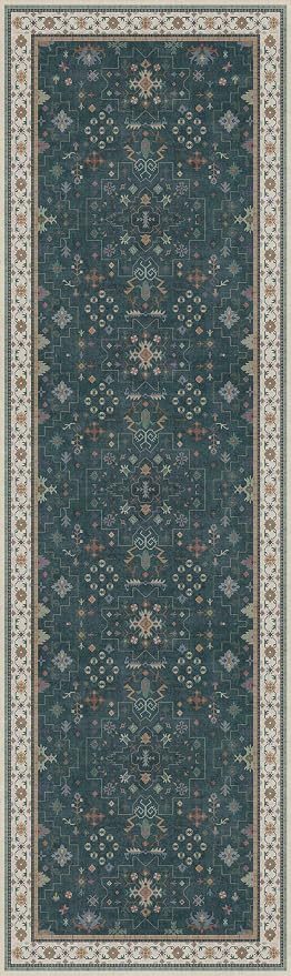 Hazo Haus Dark Green Kitchen Rug 10 ft Long - Modern Vintage Boho Unique Floral with Gold Accent, Washable Low Pile Non-Slip Extra Long Wide Runner Rugs for Hallway, 3x10