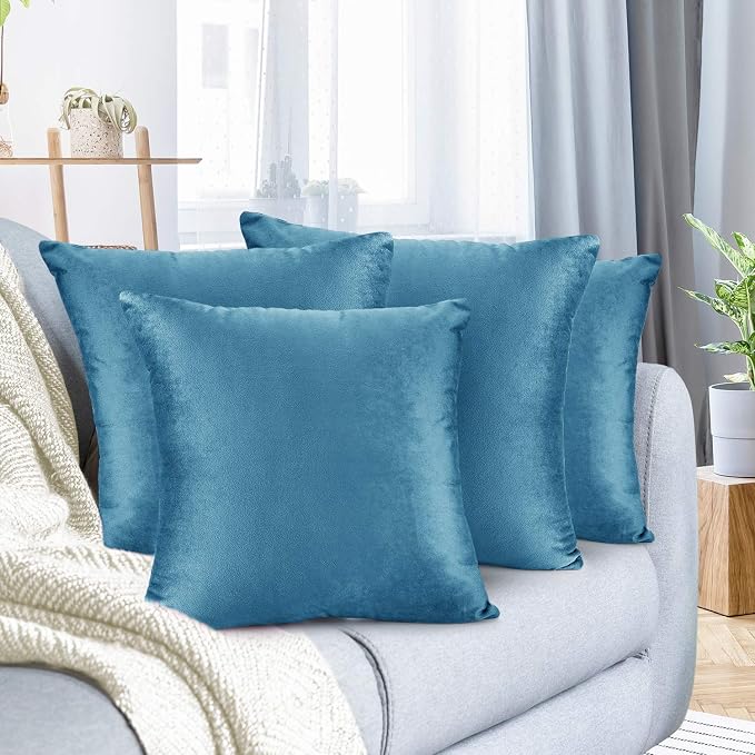 Nestl Throw Euro Pillow Covers, Cozy Velvet Decorative Pillow Covers 26 x 26 Inches, Soft Solid Couch Pillow Case for Sofa, Bed and Car, Set of 4 - Blue Heaven