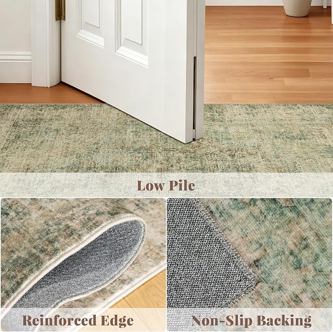 Machine Washable Rugs for Living Room: 6x9 Area Rugs for Bedroom Ultra Soft Non-Slip Low Pile Vintage Distress Boho Large Carpet for High-Traffic Dining Room - Farmhouse Decor