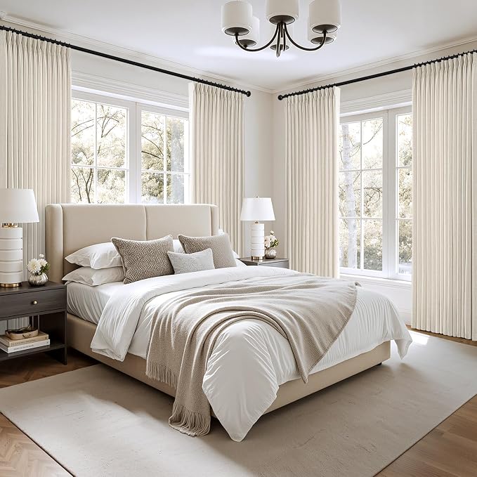 MIULEE Pinch Pleated Thick Linen Curtains 40x90 Inches Birch 4 Panels Set | Ivory Cream, Back Tab, Memory Trained, Pinch Pleat, Semi Sheer, Light Filtering Curtains, Living Room Bedroom Window Drapes