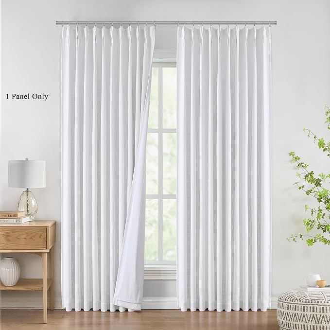 WEST LAKE White Bailey Pinch Pleat Blackout Curtains for Bedroom Living Room,95 Inches Length Thermal Insulated Drapes with Liner,8 FT Modern Window Treatment with Back Tabs Hooks,60" Wx95 L,1 Panel