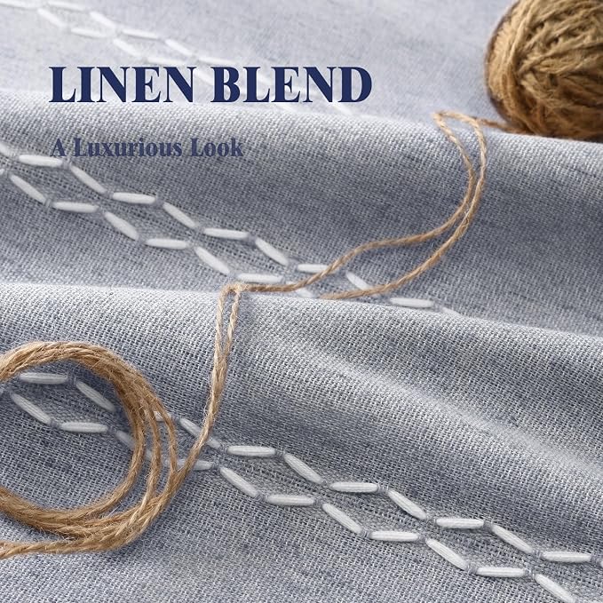 Blue Boho Blackout Curtains 2 Panels 72 Inch for Living Room Bedroom, Linen Texture Farmhouse Curtains with Tassels and White Cotton Embroidery Vintage Rustic Country Western
