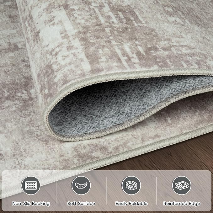 5x7 Area Rugs for Living Room Rug Washable: Modern Rug for Dining Room Bedroom Carpet Non Slip Low Pile 5 by 7 Indoor Abstract Nursery Home Office Brown Grey