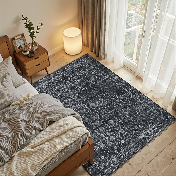 Rugxara Black 3x5 Rug for Entryway Bedroom Washable Area Rugs Carpet