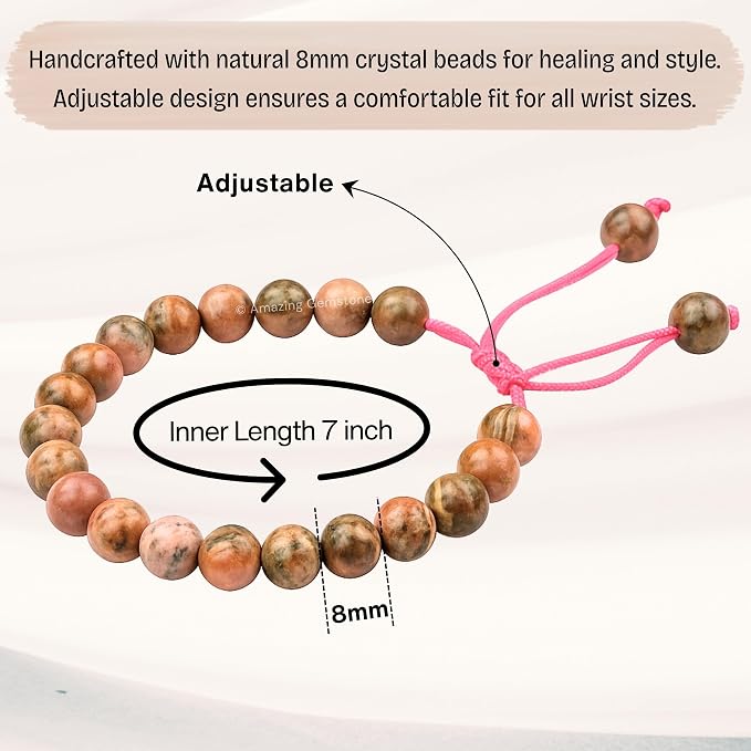 Amazing Gemstone Rhodochrosite Bracelet, Gifts for Men & Women - Protection Healing Crystal Bracelet - 8mm Gemstone Beaded Adjustable Bracelet, Pulseras para Hombres Mujer Stocking Stuffers