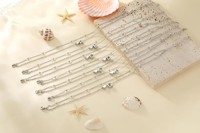 PROSILVER Ankle Bracelets for Women S925 Sterling Silver Anklets for Women Waterproof, Dainty Layered Heart Anklet, Beach Initial Anklet for Summer, Letter A-Z