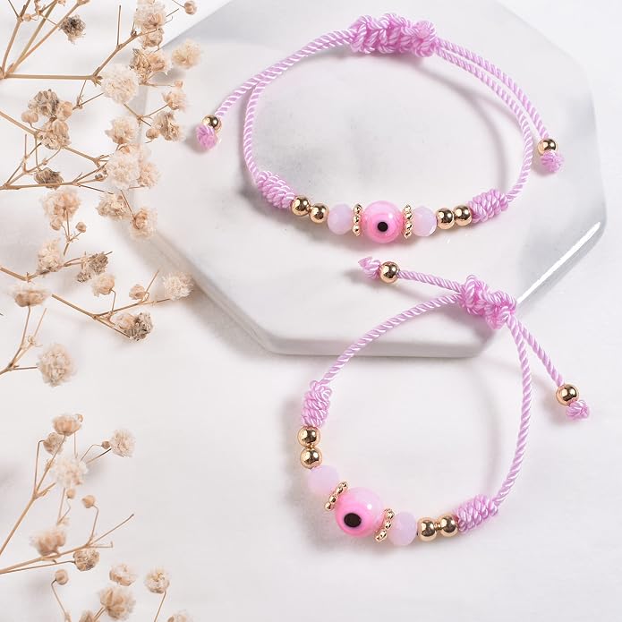 Evil Eye Bracelet For Women Teen Girls Amulet Pink Protection Bracelet Good Luck Adjustable String Bracelet Anklet