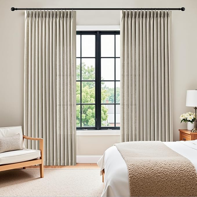 Extra Wide Pinch Pleated Curtains 102 Inches Long for Sliding Glass Door 60 Inch Wide Linen Curtain Memory Trained Pleat Drapes Hooks Rings 60x102 Curtain for Large Window, Burlywood Birch, 1 Panel