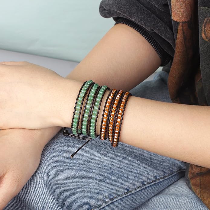KELITCH Women 3 Wrap Leather Bracelet Agate Beaded Bracelet Handmade Fashion Bangle Bracelet