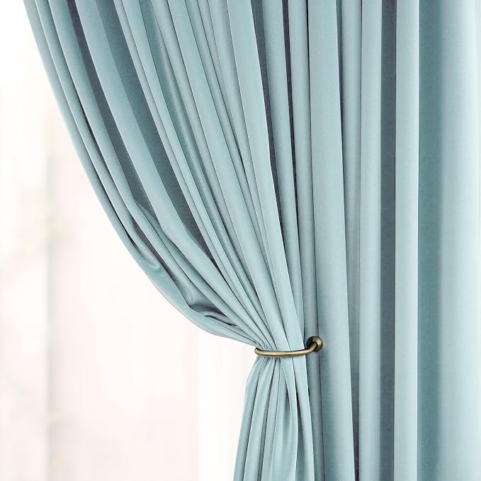 Extra Long Light Blue Velvet Blackout Curtains 108 Inch Length 2 Panel for Large Window Living Room Spring Back Tab Pocket Cold Blocking Heavy Ceiling Floor Winter Drape for Bedroom Patio Sliding Door