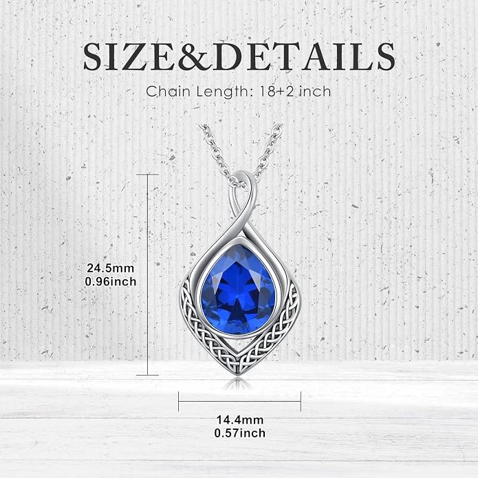 PELOVNY Celtic Knot Necklaces for Women 925 Sterling Silver Gemstone/Birthstone Teardrop Infinity Necklace Irish Celtic Pendant Jewelry Gifts for Mom Daughter Wife