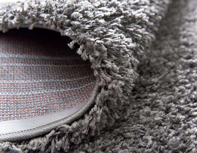 Unique Loom Solid Shag Collection Area Rug (7' 1" Round, Graphite Gray)