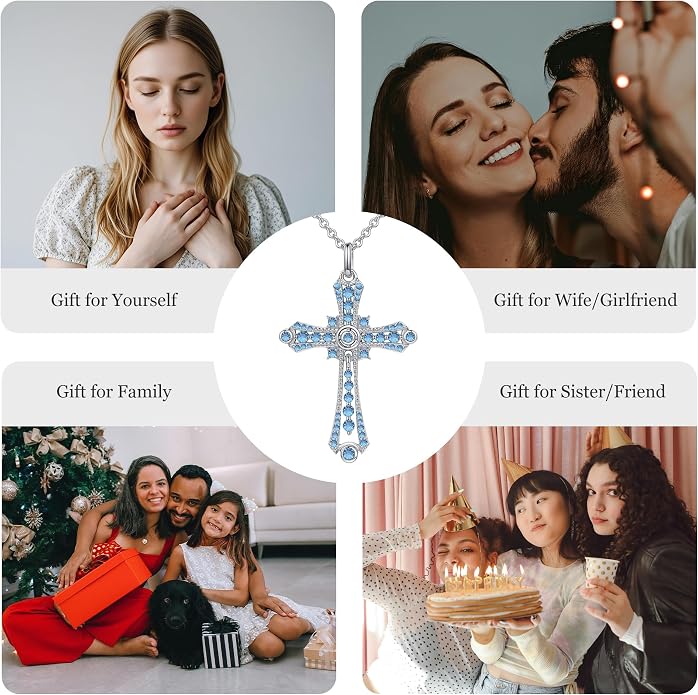 E Religious Gifts for Women, Cross Necklace 925 Sterling Silver Crucifix Pendant Necklace, Christian Jewelry Gifts for Her Women Wife Girlfriend Mom