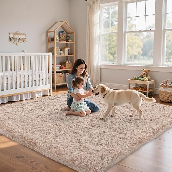 5x8 Area Rug for Living Room:Ultra Soft Fluffy Shag Beige Rugs,Large Fuzzy Plush Indoor Non Slip Carpet Washable Rug for Bedroom Kids Nursery Office Dorm Modern Decor(Beige 5'x8')