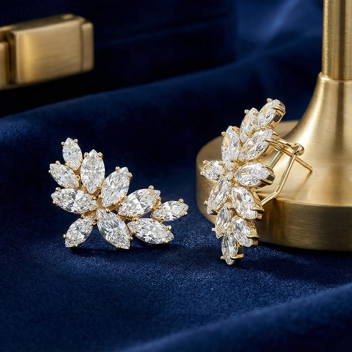 Mariell Clip-On Cubic Zirconia Crystal Bridal Earrings, Marquise Shape CZ Curved Clusters, Women Earrings for Wedding, Bridesmaids, Homecoming, Mother of the Bride