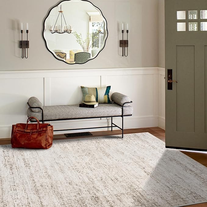 6x9 Area Rugs for Living Room Rug Washable: Modern Rug for Dining Room Bedroom Carpet Non Slip Low Pile 6 by 9 Indoor Abstract Nursery Home Office Beige Ivory
